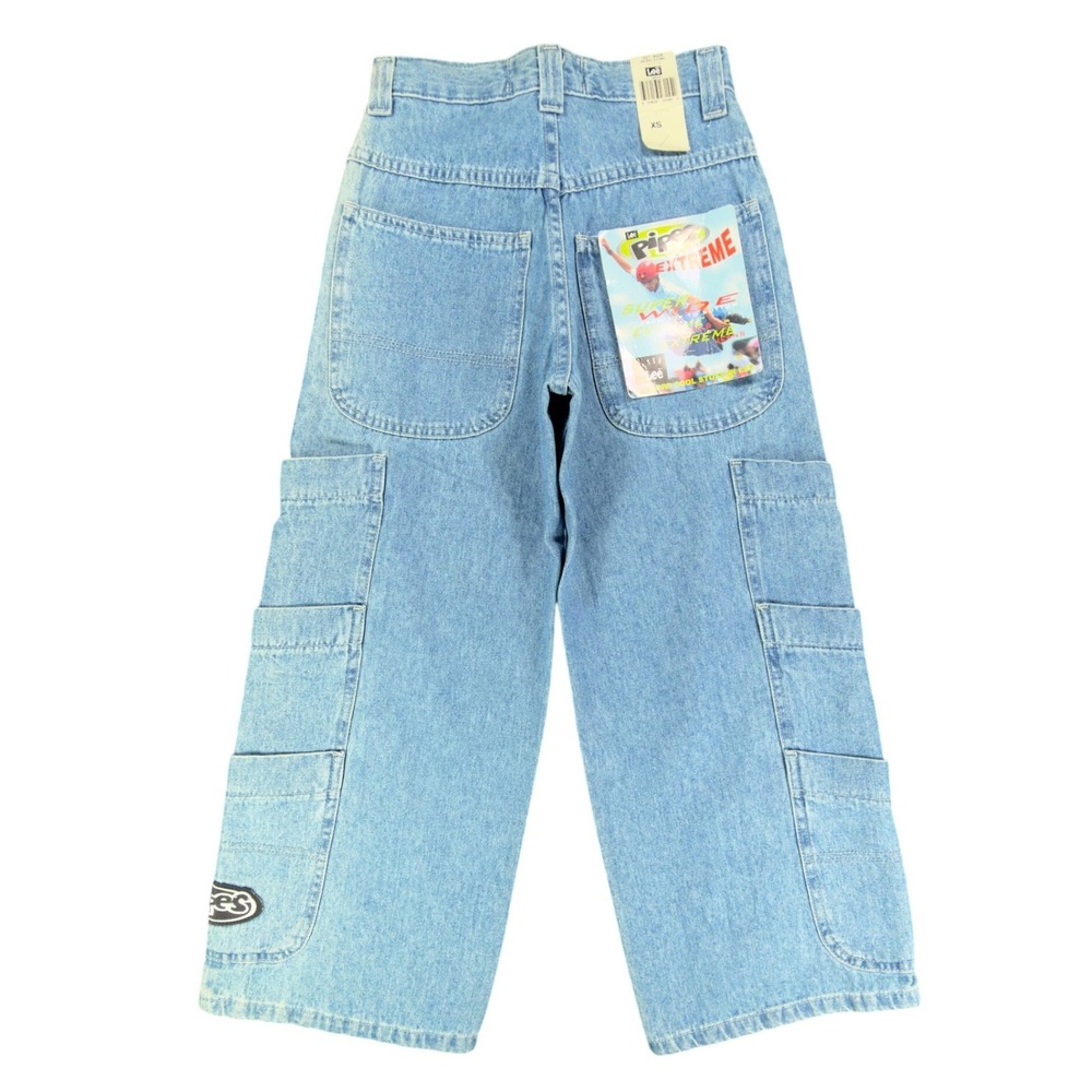 Lee Pipes Y2K Extreme Super Wide Leg Jeans Boys XS Blue Denim NWT Vintage Skater